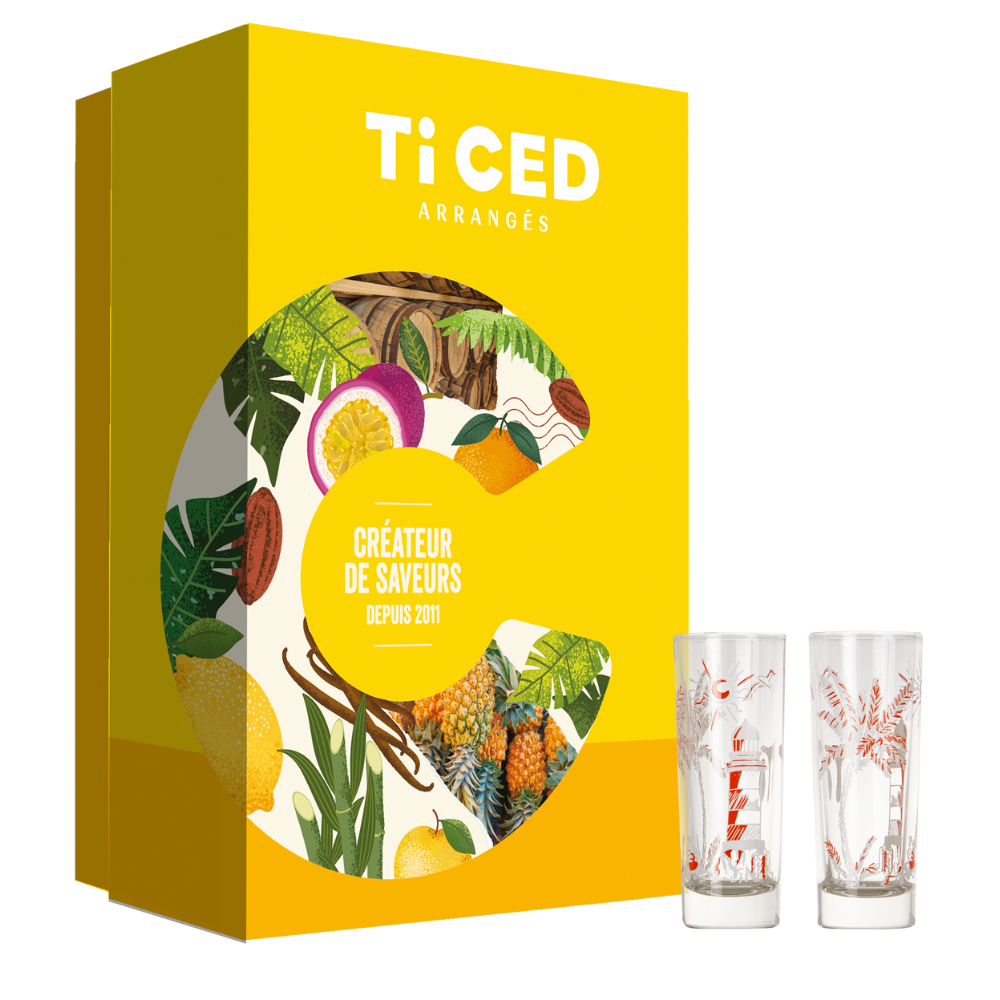 Coffret cadeau Ti CED 2 verres shooters avec emplacement prévu pour une bouteille 70 cl (Bouteille non fournie)